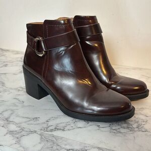 Zara Brown Patent Leather Heeled Boots 40